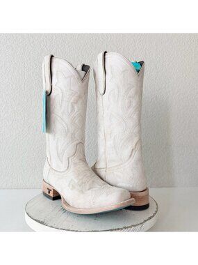 Lane SARATOGA Square Toe Cowboy Boots Ceramic Crackle White Western Cowgirl 11